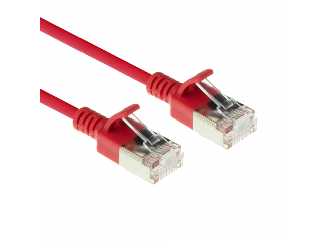 ACT Red 0.15 meter LSZH U/FTP CAT6A datacenter slimline patch cable snagless with RJ45 connectors
