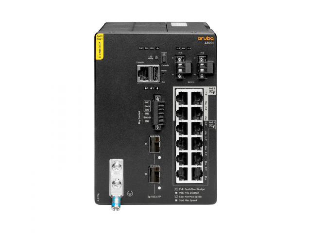 HPE Aruba Networking CX 4100i 12p 1GbE 8p Class4 PoE and 4p Class6 PoE 2p SFP+ DIN Mount Managed L2 Gigabit Ethernet (10/100/100