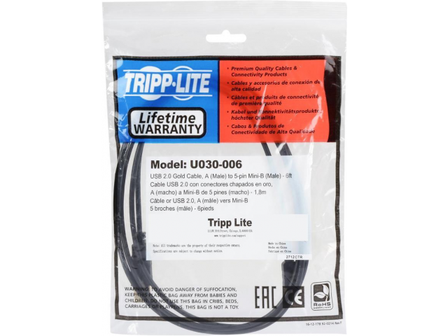 Tripp Lite 6ft USB 2.0 Hi-Speed A to Mini-B Cable (A to 5pin Mini-B M/M)