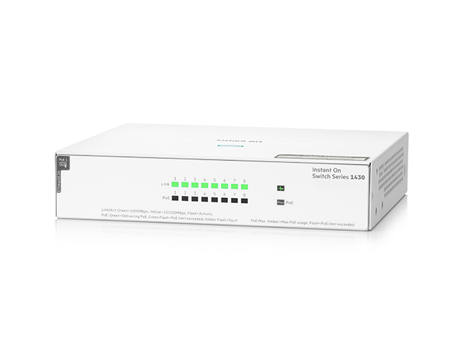 HPE Aruba Networking Aruba Instant On 1430 8G Unmanaged L2 Gigabit Ethernet (10/100/1000) Power over Ethernet (PoE) White