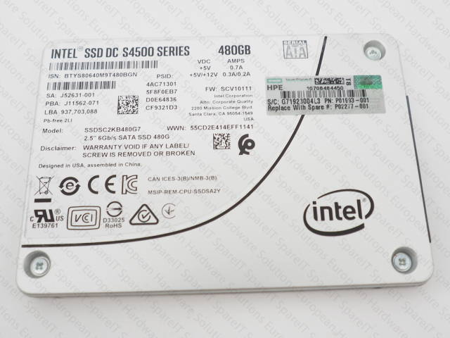 P01678-B21 HPE CL 480GB 6G SATA Read Intensive SFF 2.5in Intel S4500SE SSD - for Cloudline CL2100 CL2200 G10