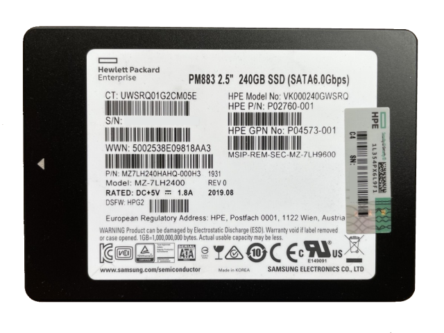 HPE 240GB SATA 6G Read Intensive SFF 2.5in RW DS PM883 SSD